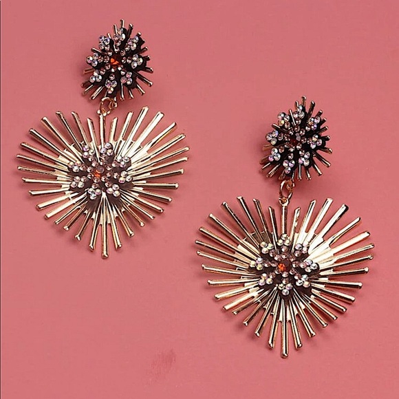 2 FOR $20 Rhinestone Decor Heart Charm Drop Earrings - Picture 3 of 5